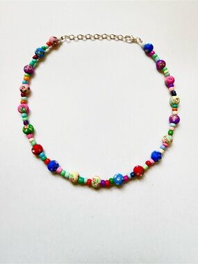 Rainbow Beaded Necklace floral seed bead necklace
